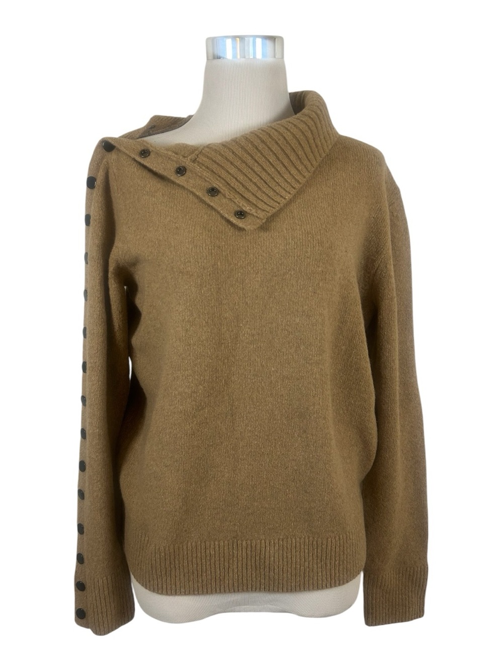 Proenza Schouler Camilla Cashmere Button Shoulder Turtleneck Sweater Camel